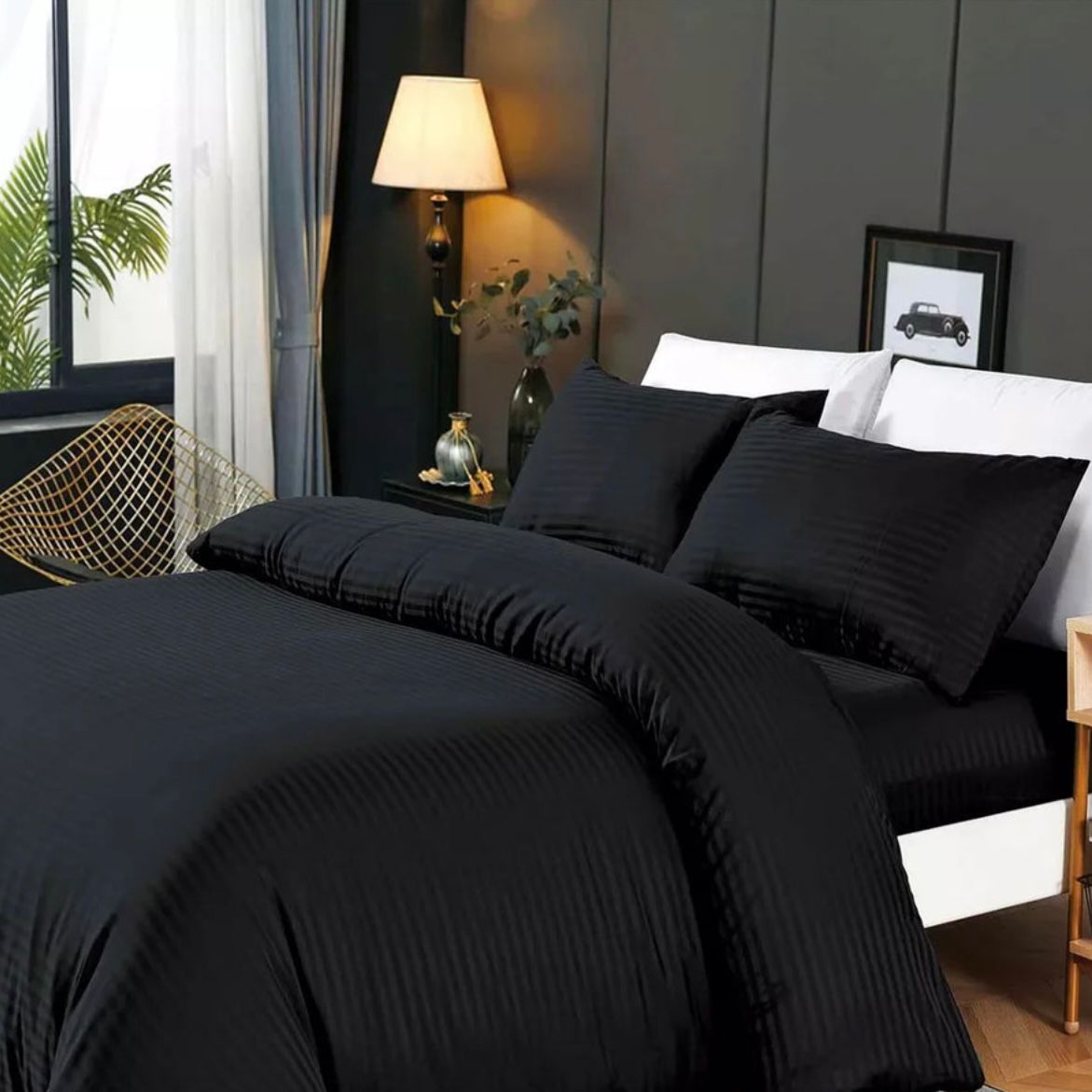 Zwarte Luxe Beddengoedset | 4-delig