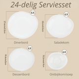 24-Delige Serviesset Wit – Porselein Servies voor 6 Personen – Modern Design