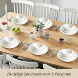 24-Delige Serviesset Wit – Porselein Servies voor 6 Personen – Modern Design
