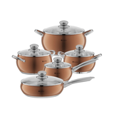 Scheffler pannenset 10 delig koperkleur RVS