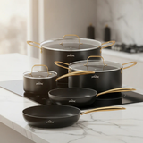 Homelux 8-Delige Inductie Pannenset Glazen Deksels Zwart/Goud