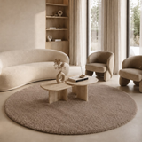 Rond Hoogpolig Vloerkleed Taupe| Ultra Zacht Shaggy Tapijt Fluffy