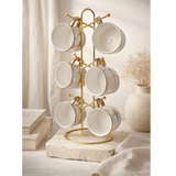 Luxe Koffiekopjes Set met Gouden Houder – 6-delig