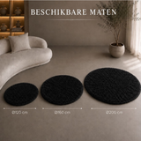 Rond Hoogpolig Vloerkleed Zwart| Ultra Zacht Shaggy Tapijt Fluffy